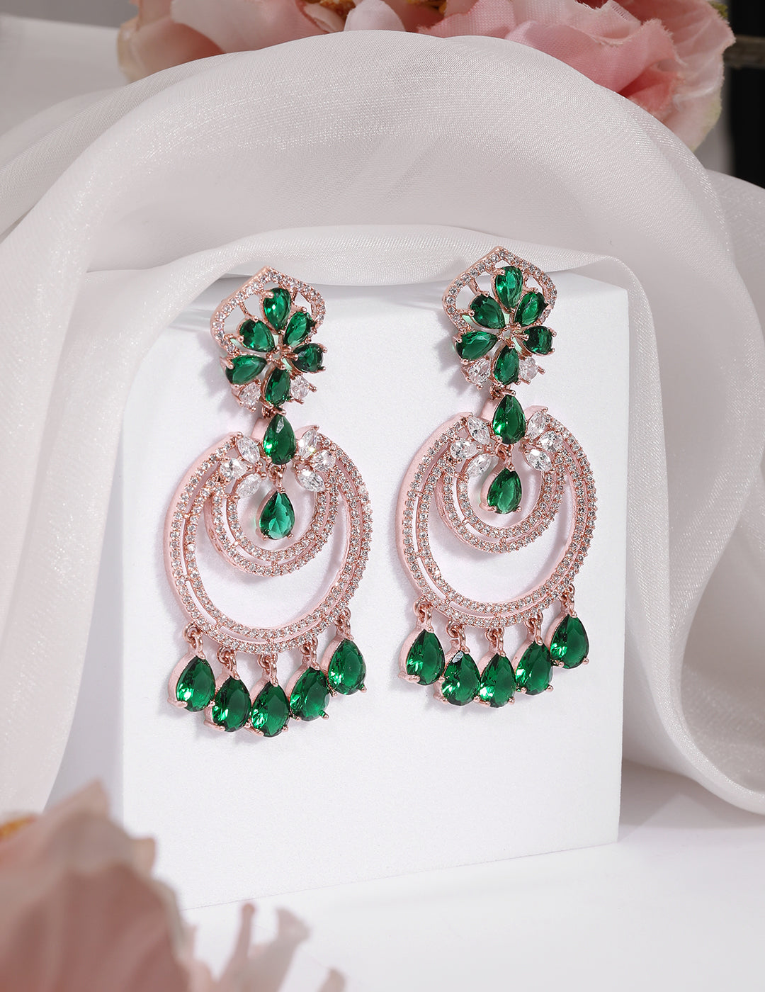 American Diamond Zirconia Green Dangler Earrings
