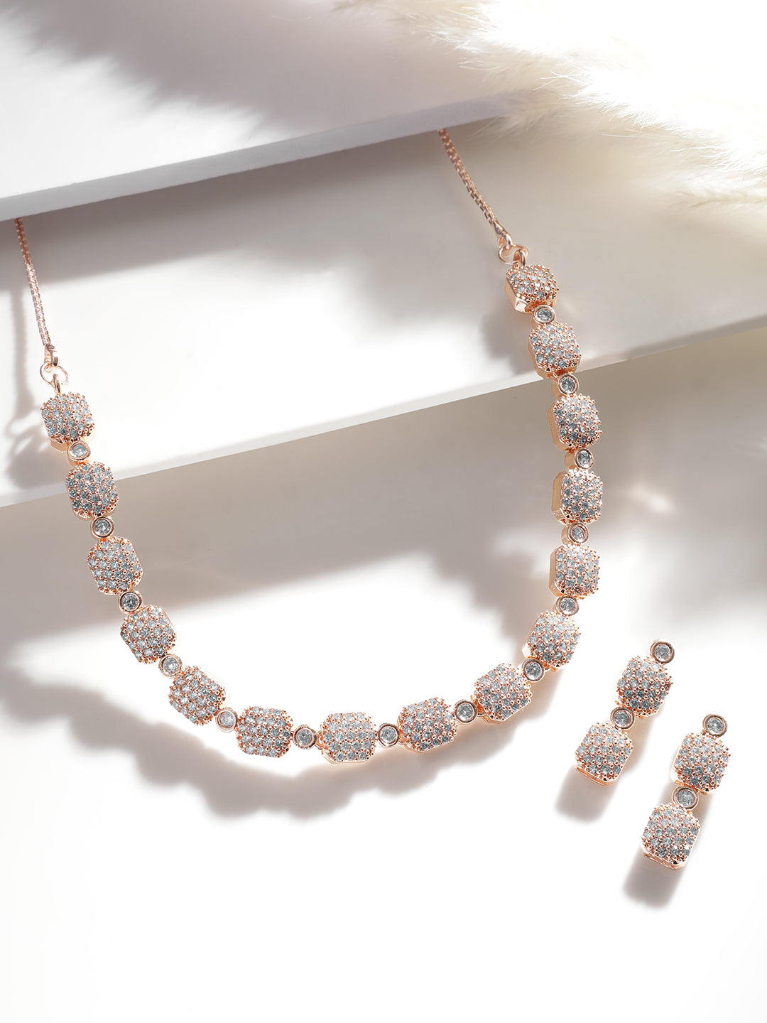 Wentra Rose Gold-Plated White AD-Studded Jewellery Set