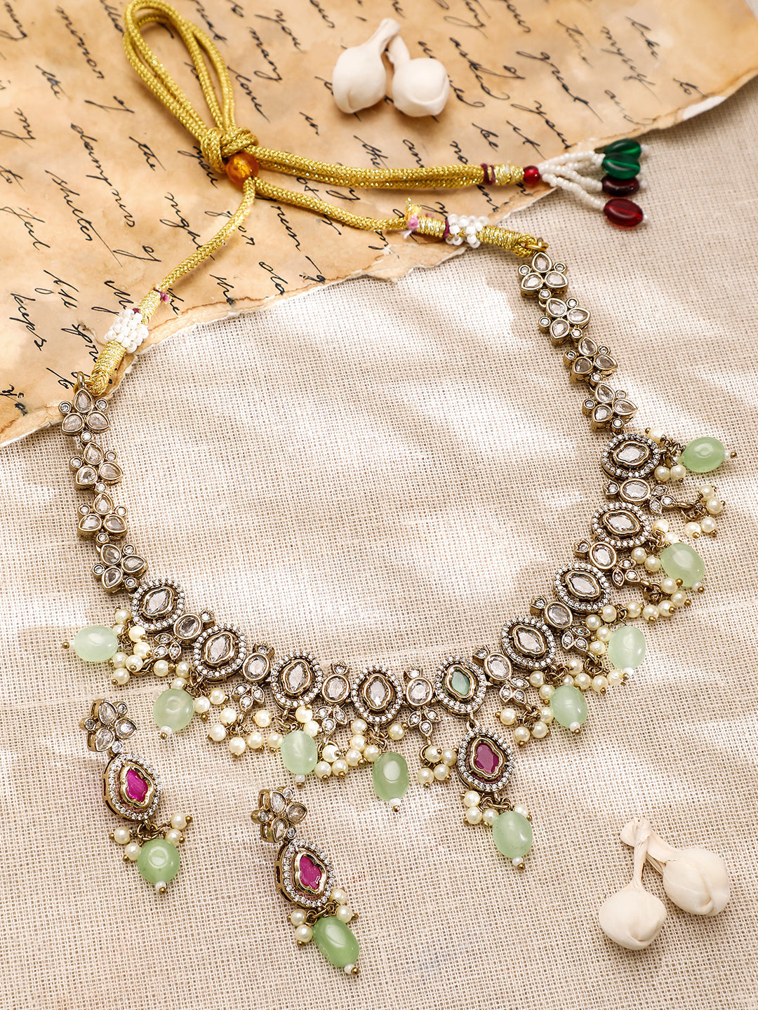 Ruby Studded American Diamond Zirconia Necklace Set