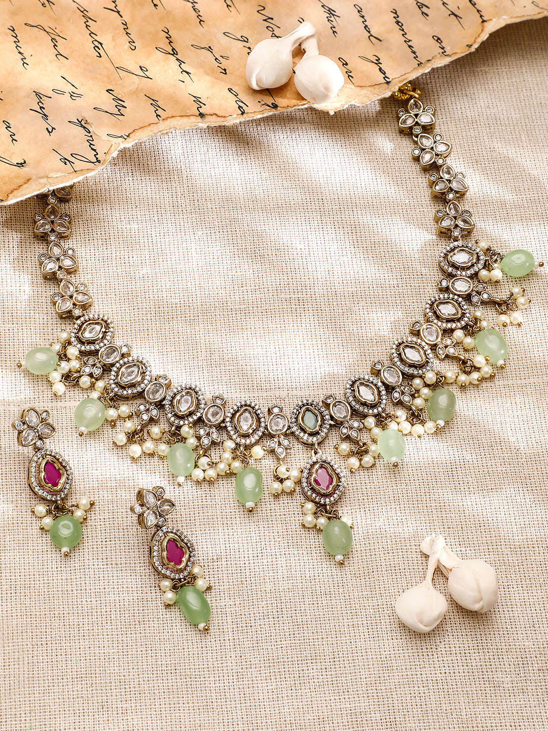 Ruby Studded American Diamond Zirconia Necklace Set