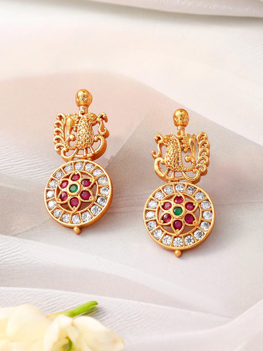 Red Floral Motif Long Necklace Set