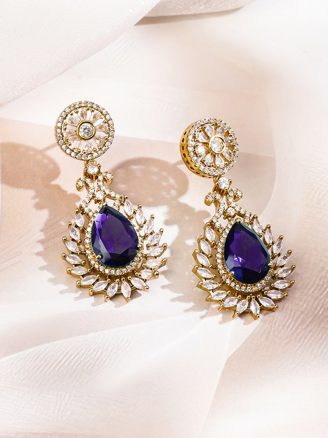 Purple American Diamond Zirconia Gold Necklace Set