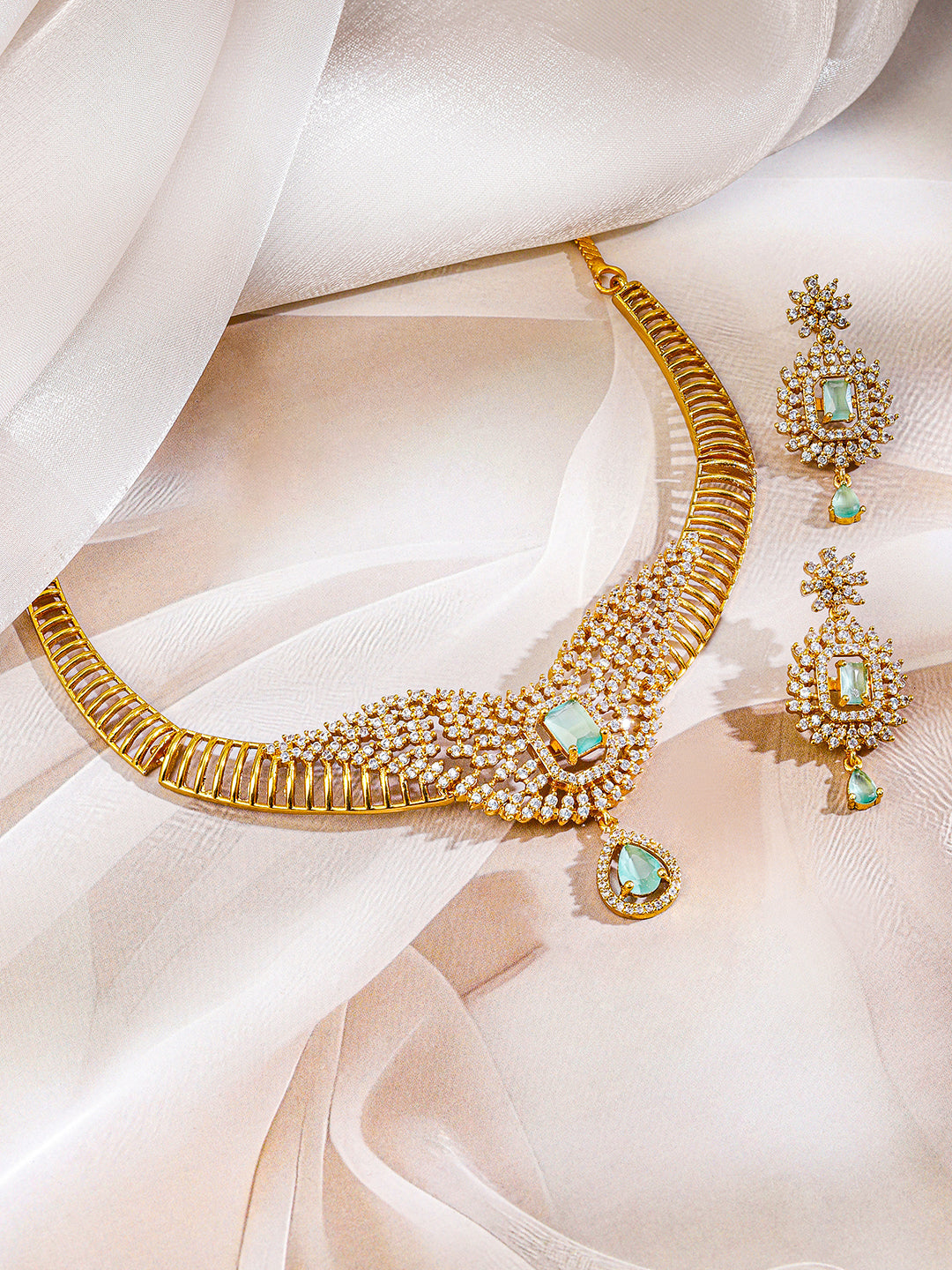 American Diamond Zirconia Green Necklace Set