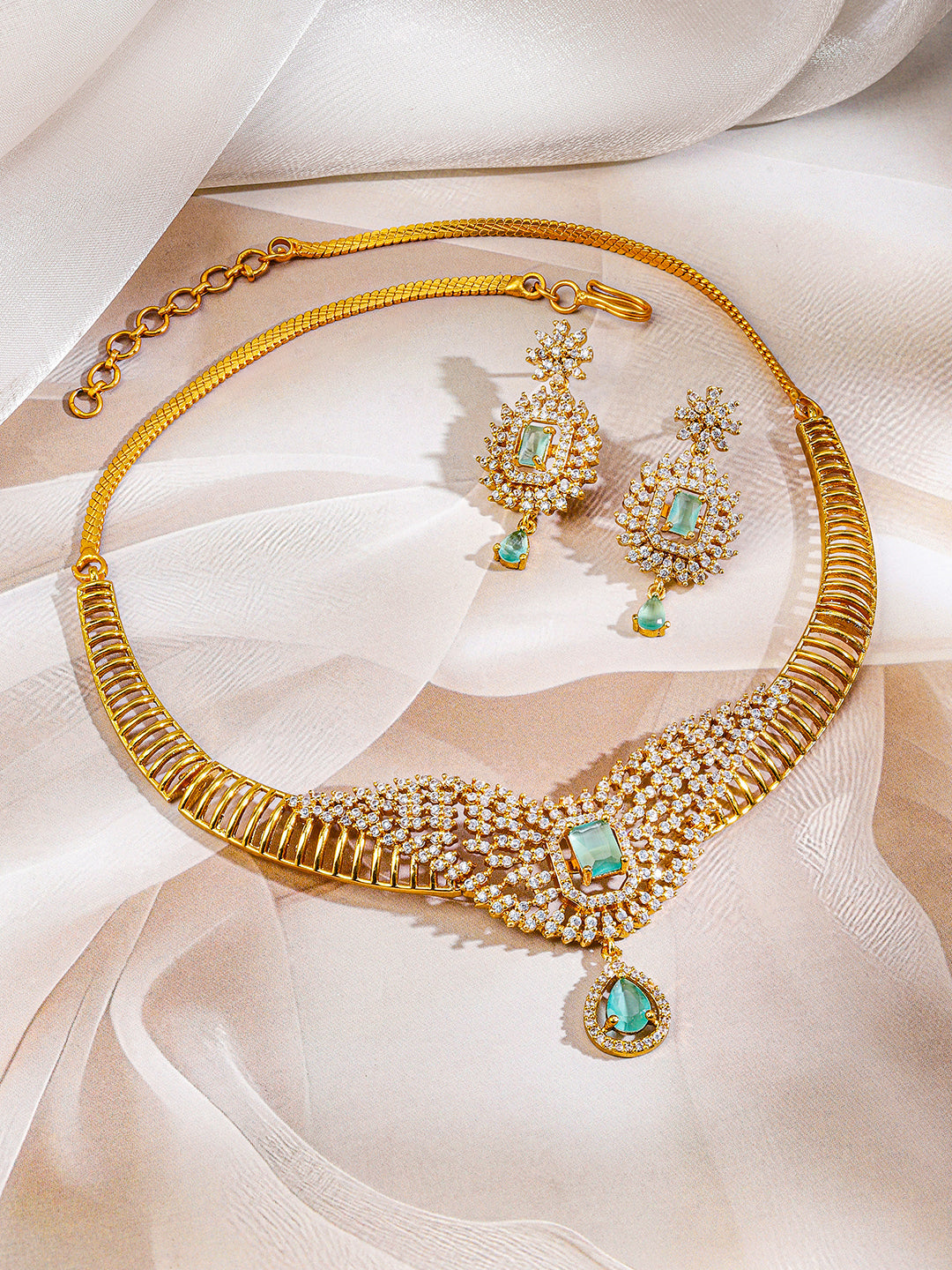 American Diamond Zirconia Green Necklace Set