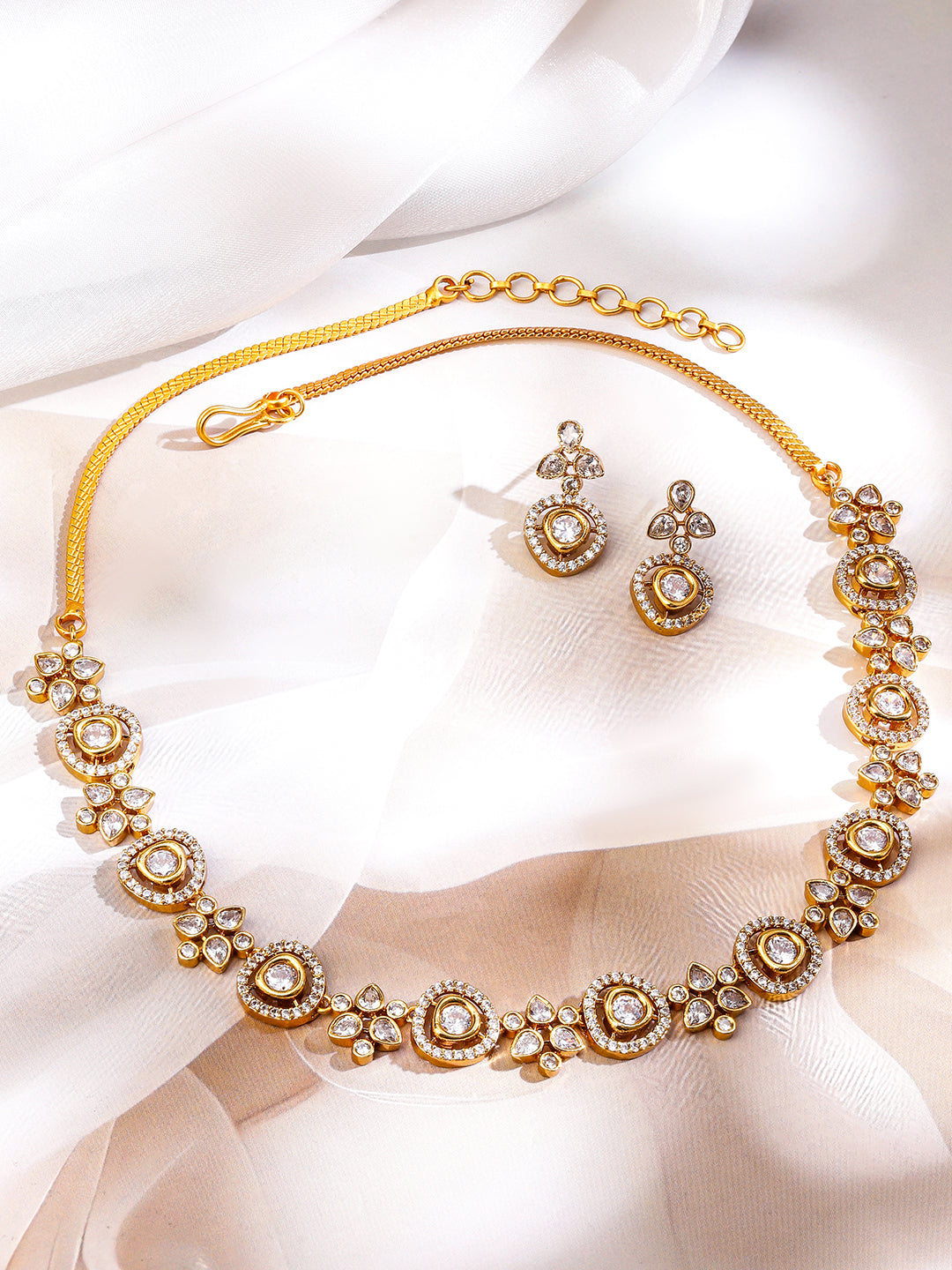 American Diamond Zirconia Floral Necklace Set
