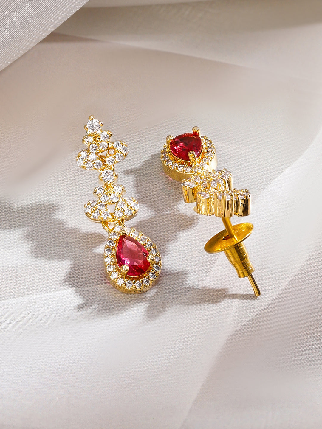 American Diamond Zircon Red Teardrop Necklace Set