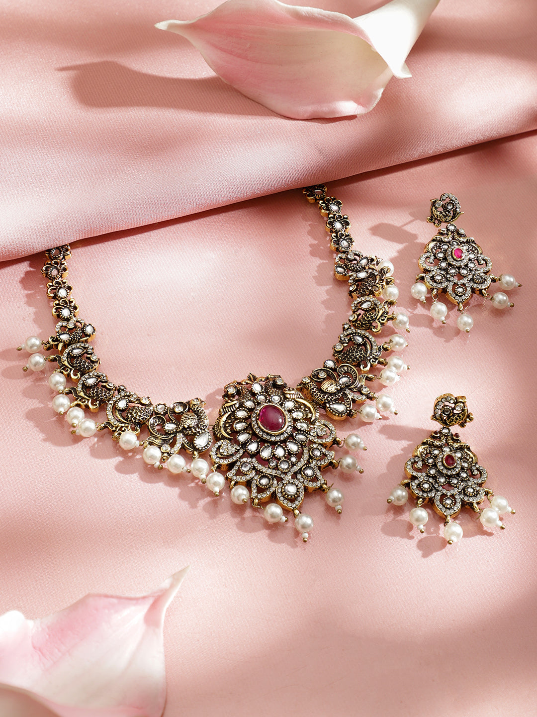 Pearl Drop American Diamond Zirconia Necklace Set