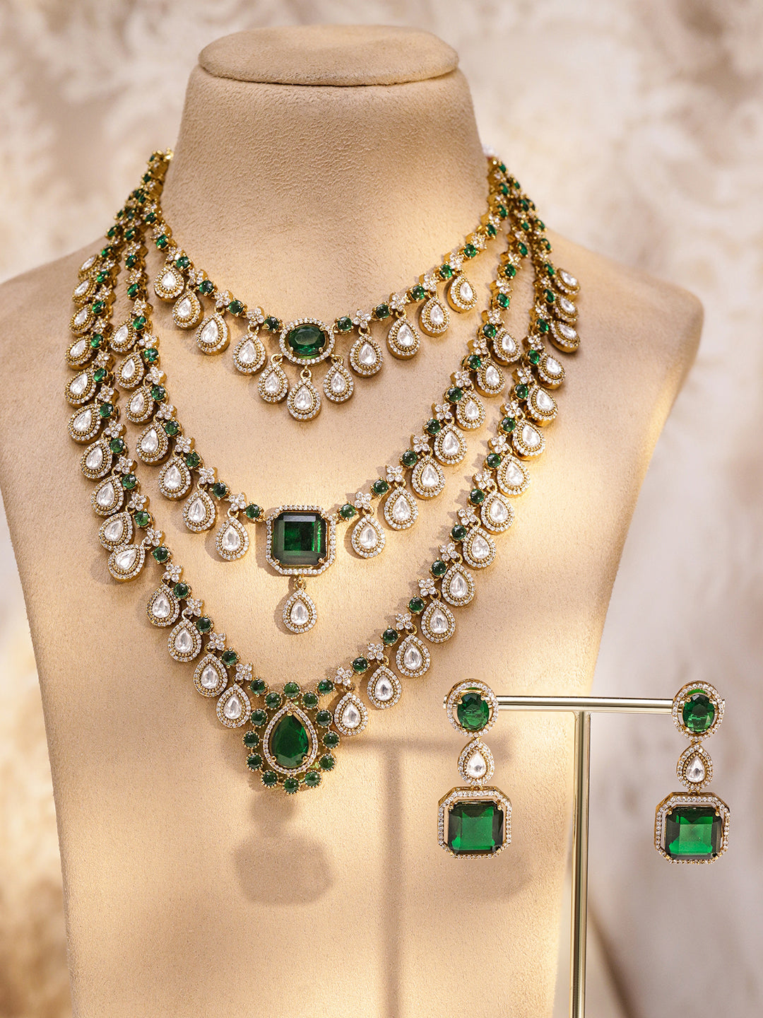 Dainty Green & White Necklace Set