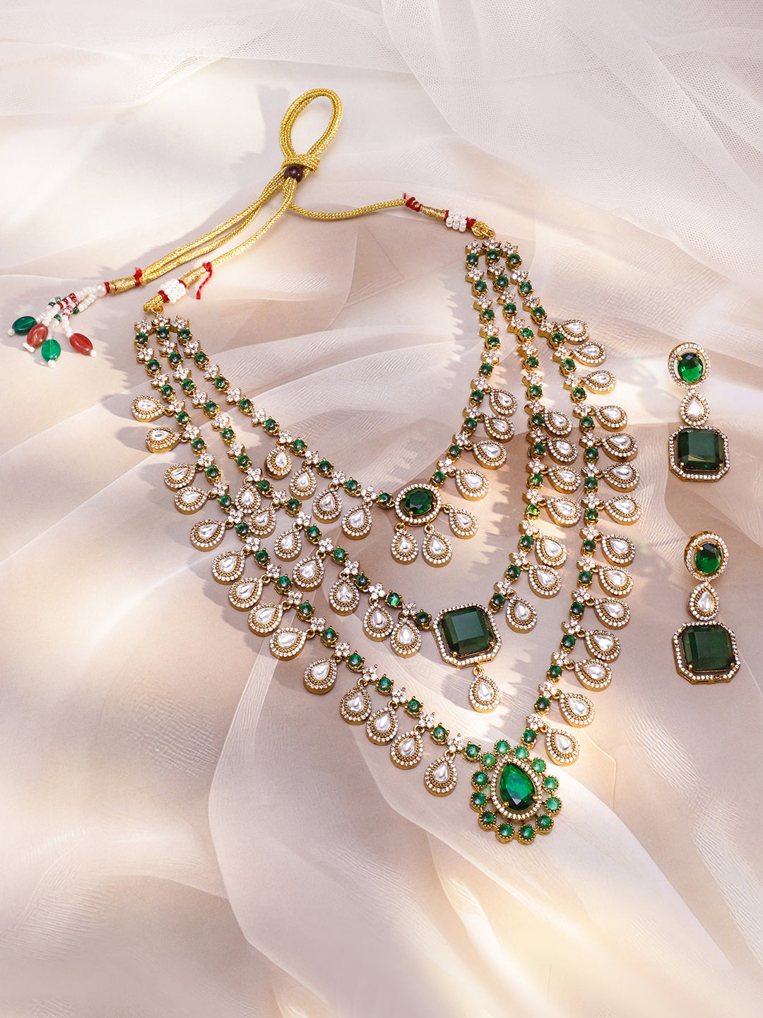 Dainty Green & White Necklace Set