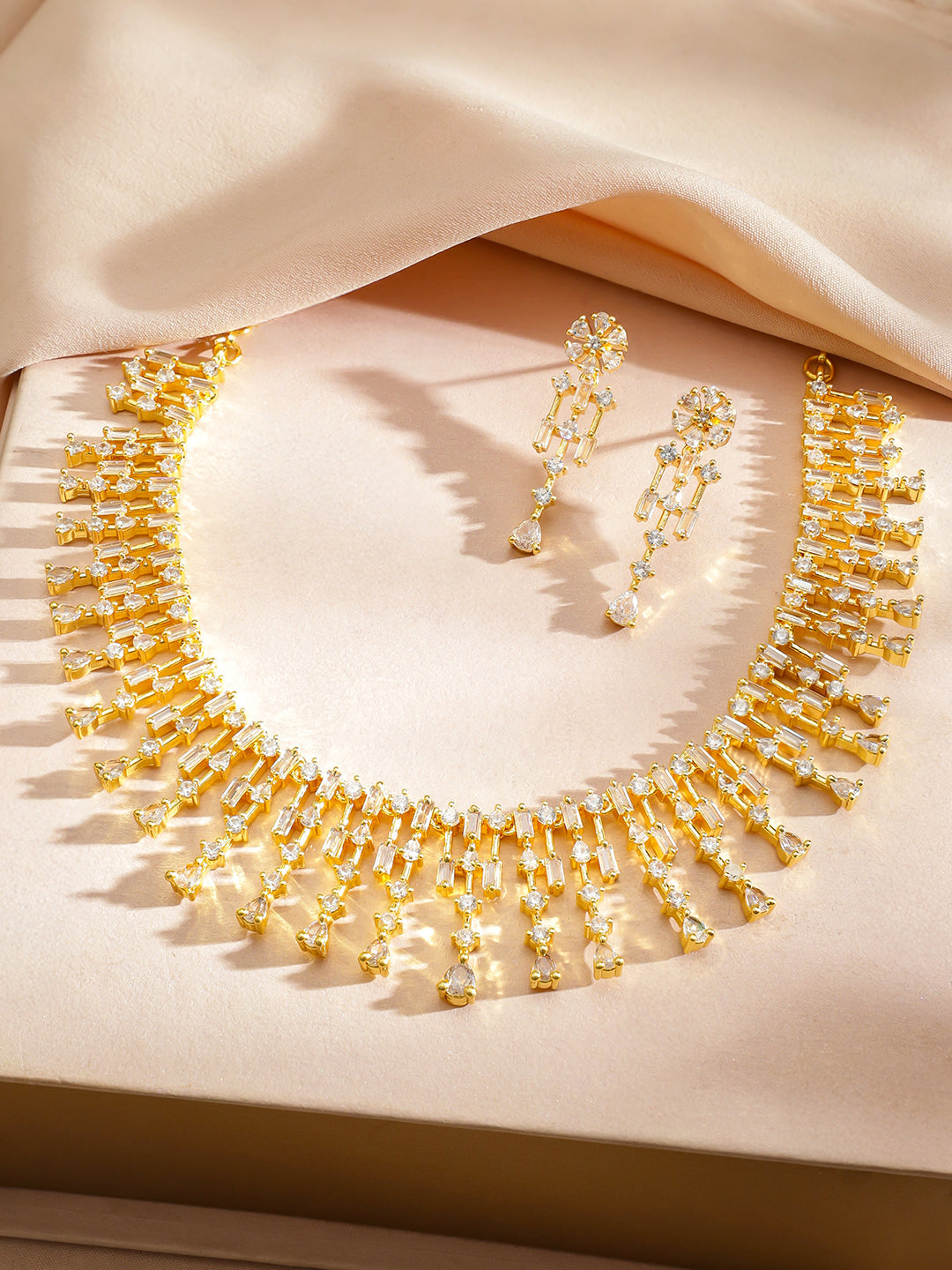Gold Necklace Set With American Diamond Zirconia