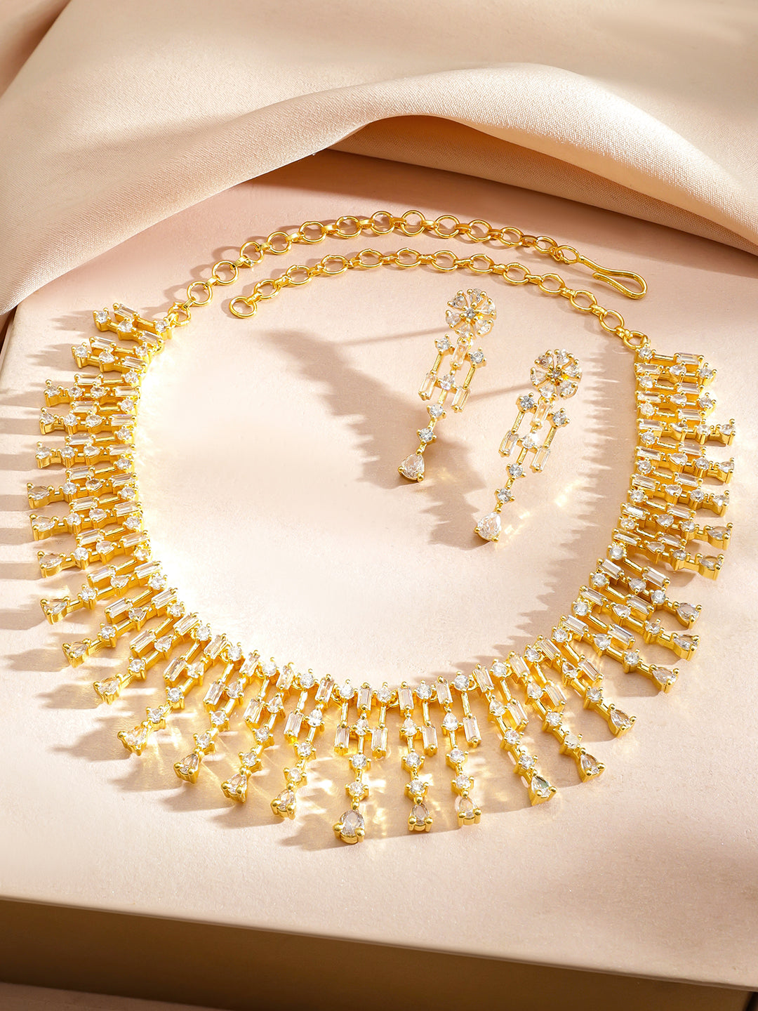 Gold Necklace Set With American Diamond Zirconia
