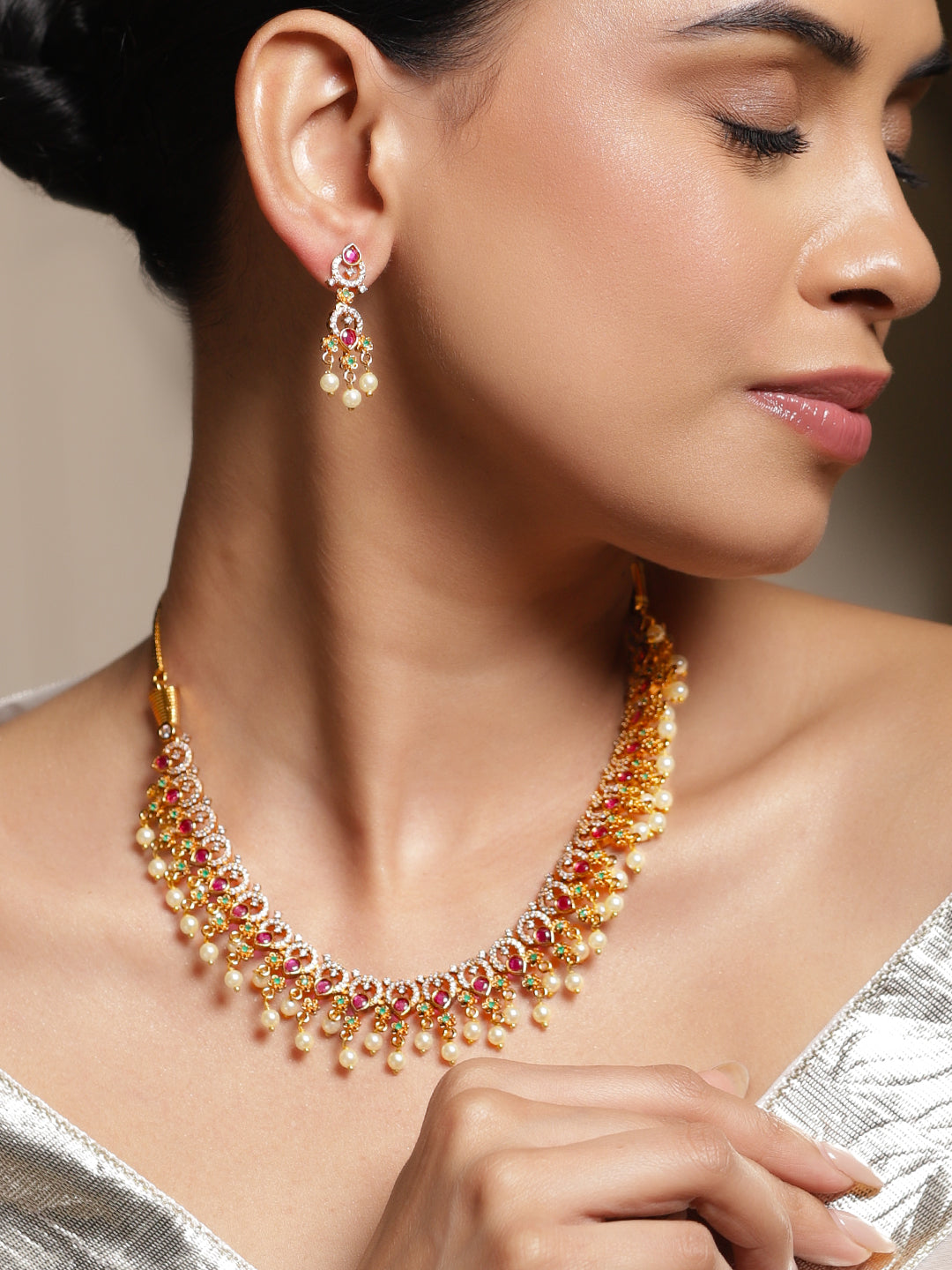 Radiant Bloom Pink & Green Necklace Set