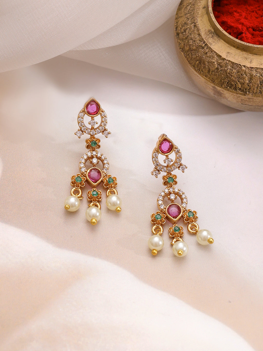 Radiant Bloom Pink & Green Necklace Set
