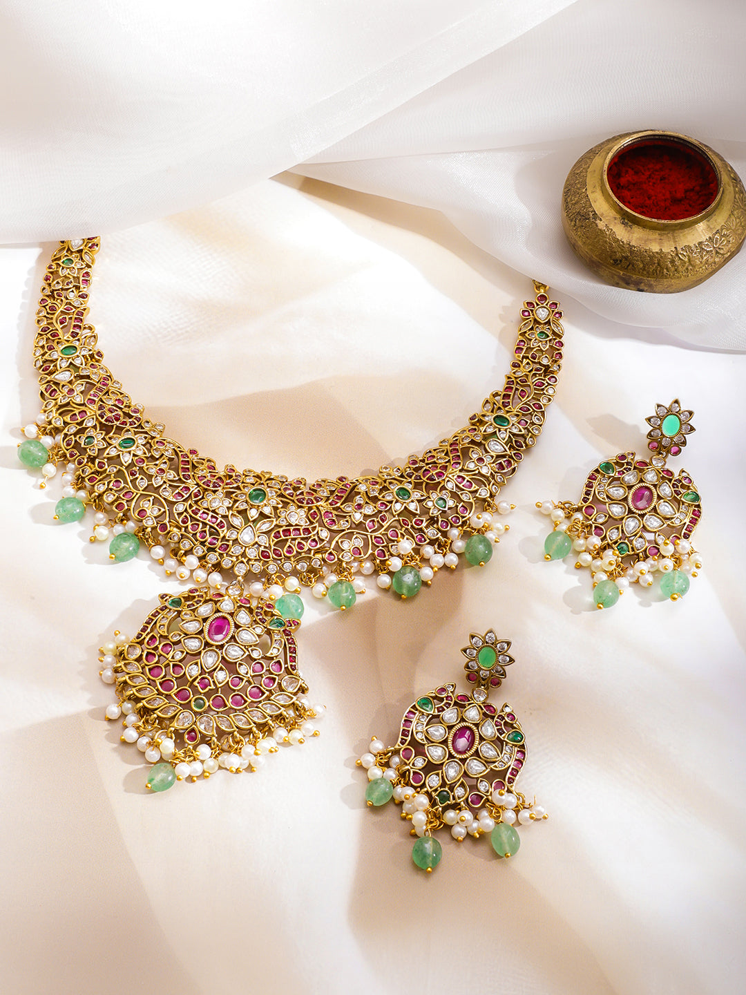 Heritage Glow Pink & Green Necklace Set