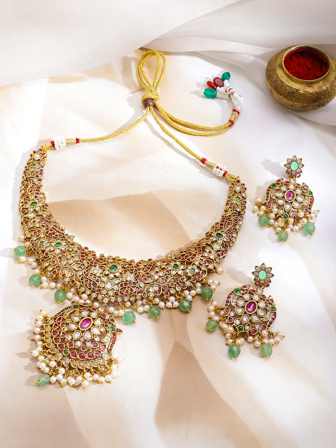 Heritage Glow Pink & Green Necklace Set