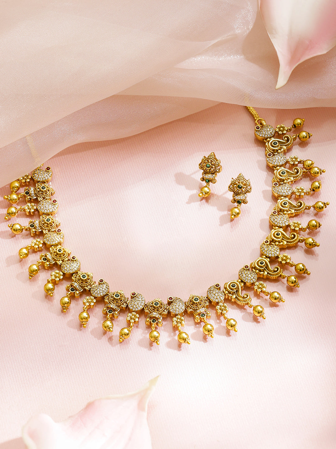 Pink-Green Golden Elegance Necklace Set