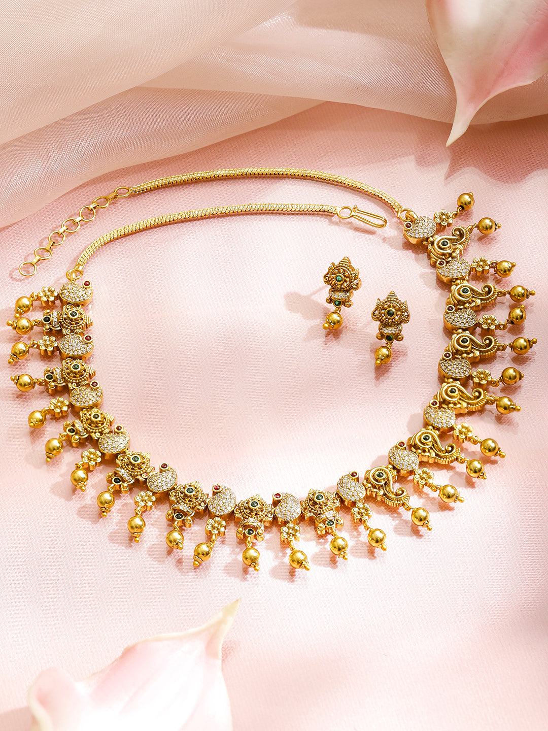 Pink-Green Golden Elegance Necklace Set