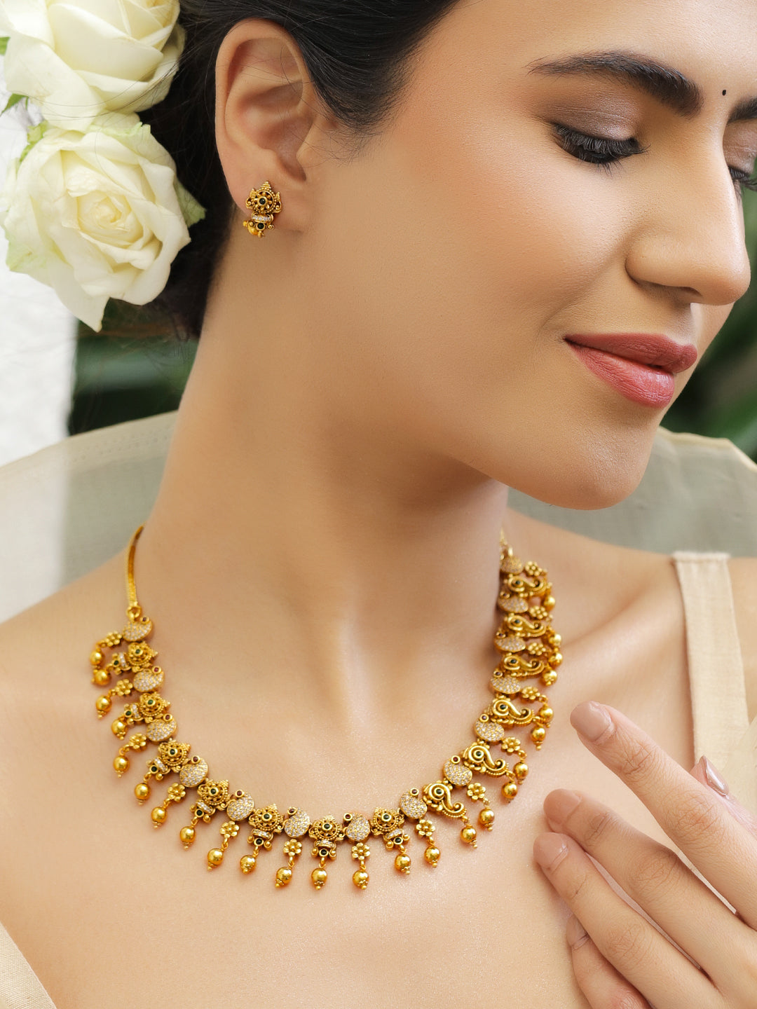 Pink-Green Golden Elegance Necklace Set