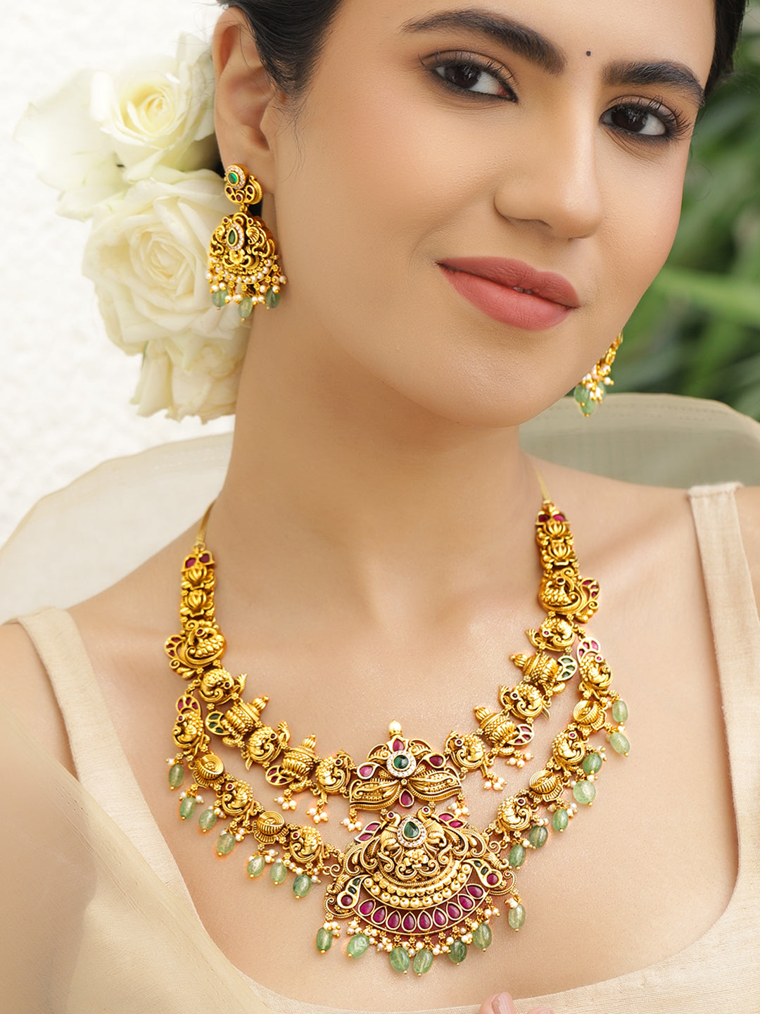 Royal Fest Green Pink Necklace Set