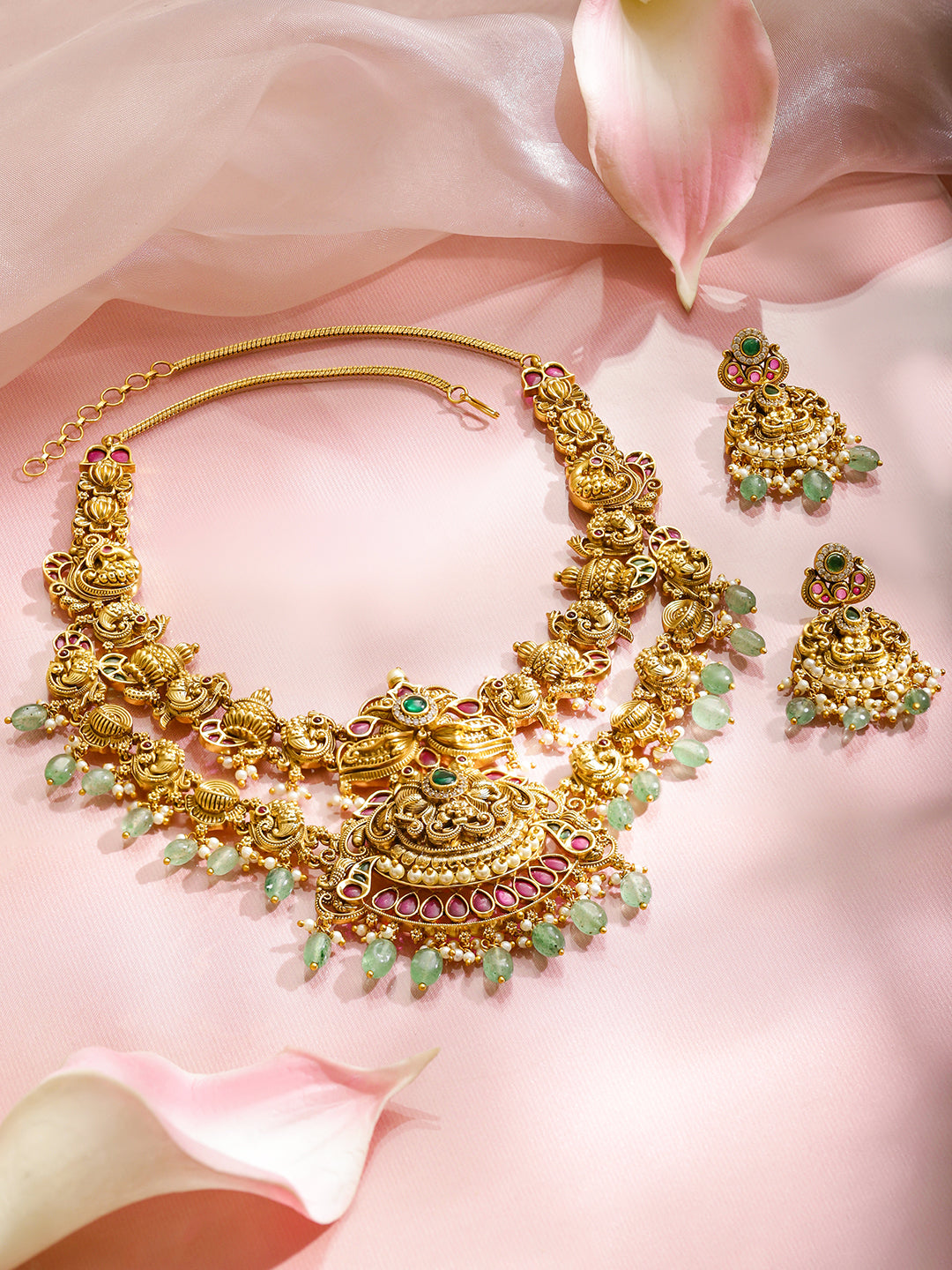 Royal Fest Green Pink Necklace Set