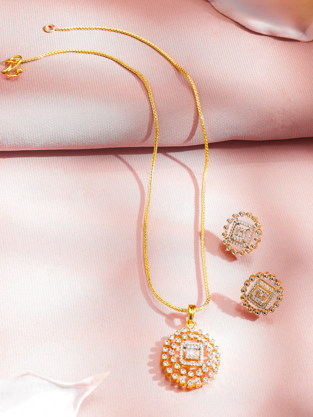 American Diamond Zirconia Studded Pendant Necklace Set