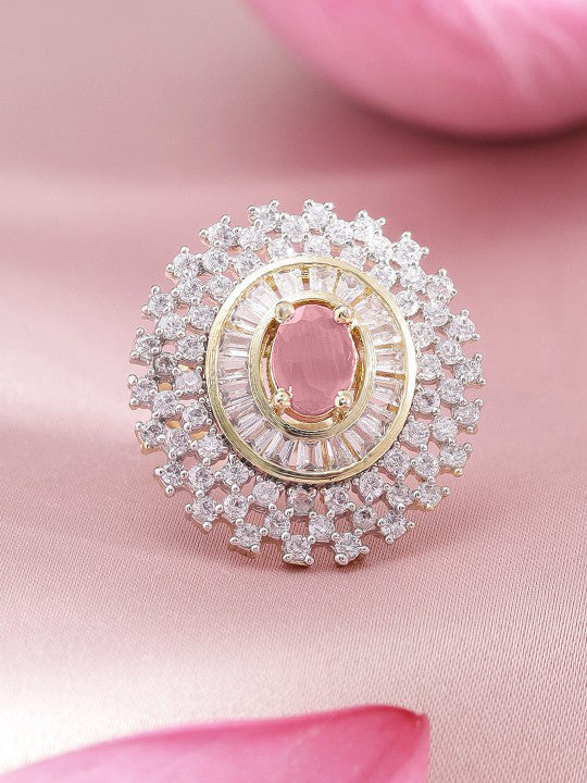 Pink Studded American Diamond Zirconia Ring