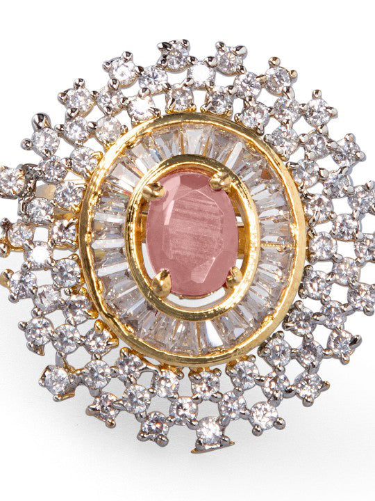Pink Studded American Diamond Zirconia Ring