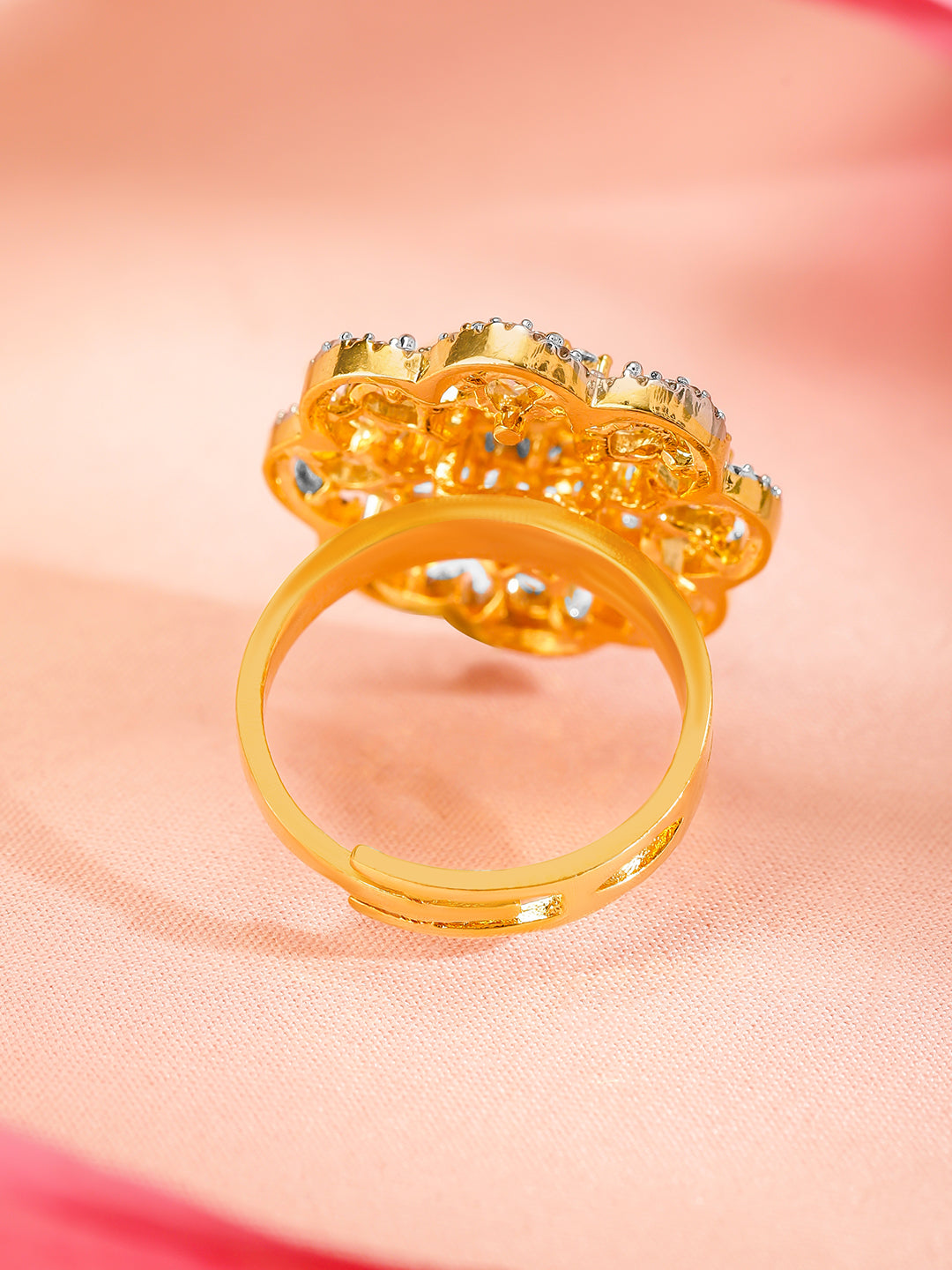 American Diamond Zirconia Floral Gold Ring