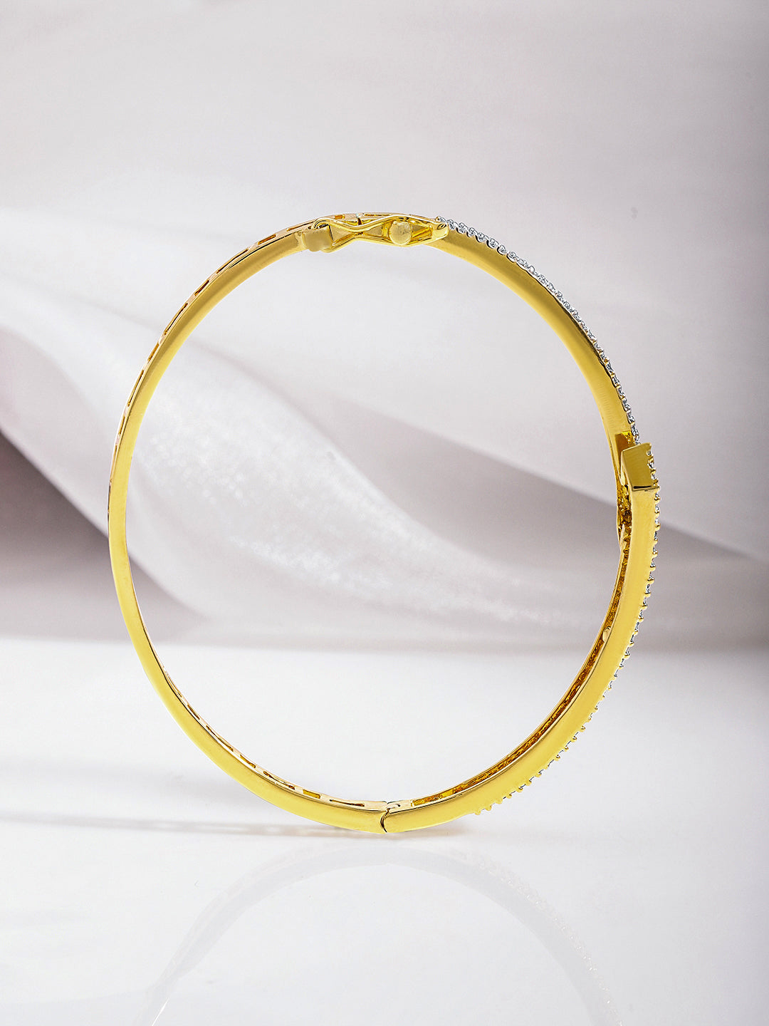 Wentra Dual Tone 22K Gold & Silver Plated Sparkling Zirconia Studded Openable Bangle-Style Bracelet