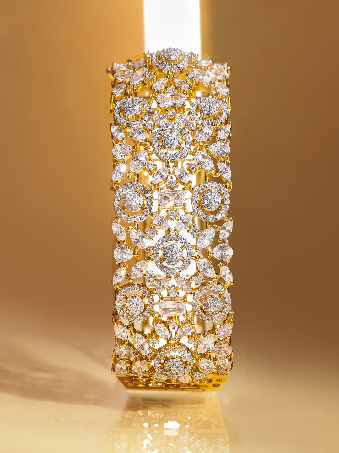 Wentra Women Brass Cubic Zirconia Handcrafted Gold-Plated Cuff Bracelet
