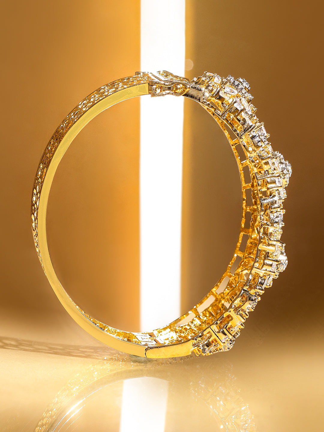 Wentra Women Brass Cubic Zirconia Handcrafted Gold-Plated Cuff Bracelet
