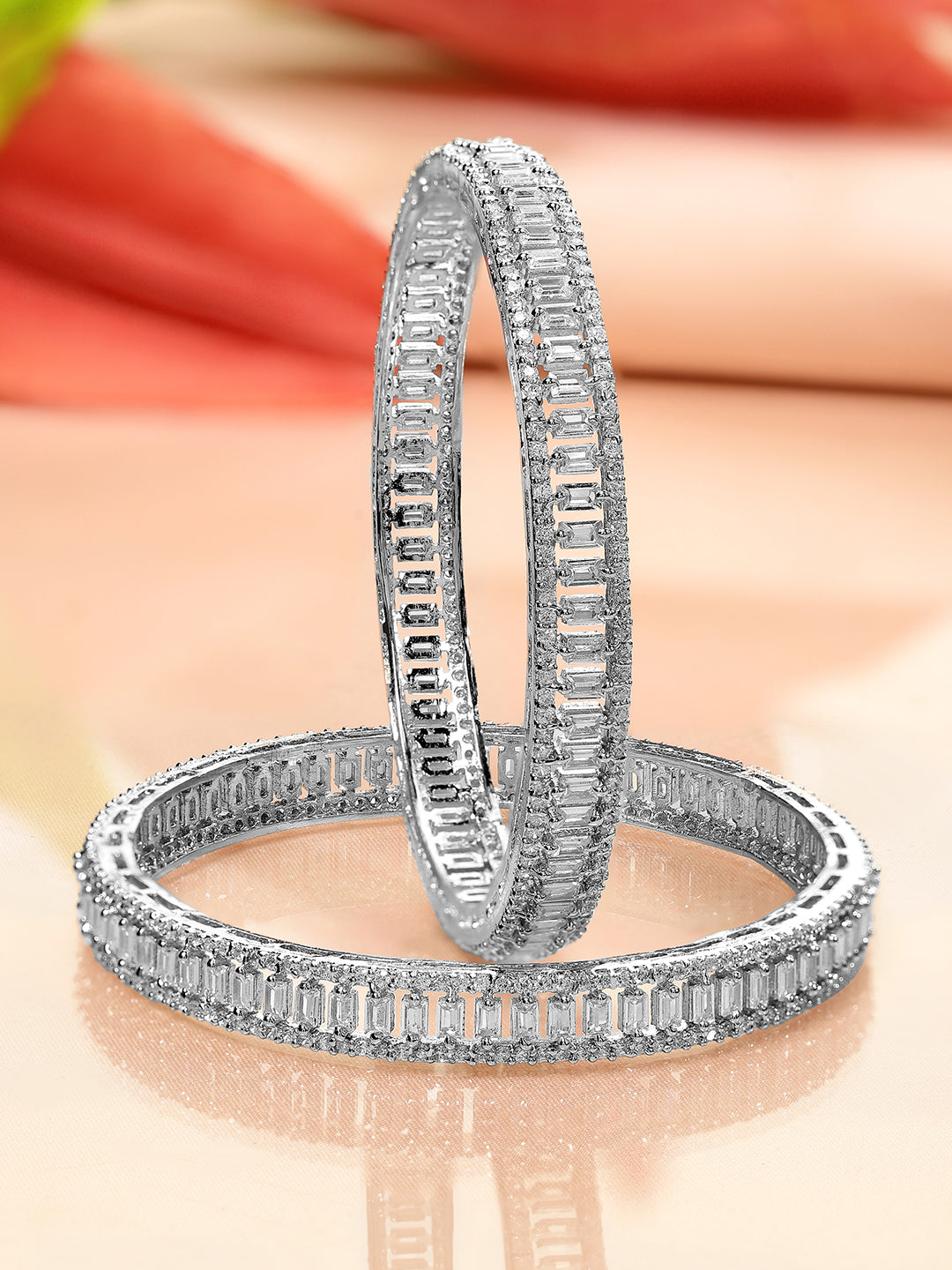 Wentra Set of 2 Silver-Plated AD & Cubic Zirconia Stone-Studded Premium Bangles