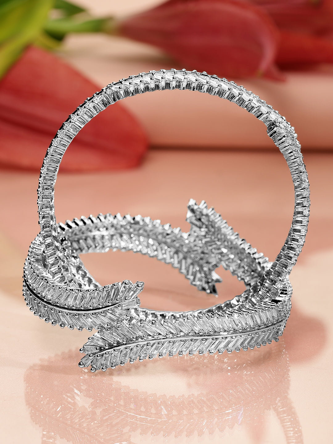 Wentra Set of 2 Rhodium-Plated AD & Cubic Zirconia Studded Premium Bangles