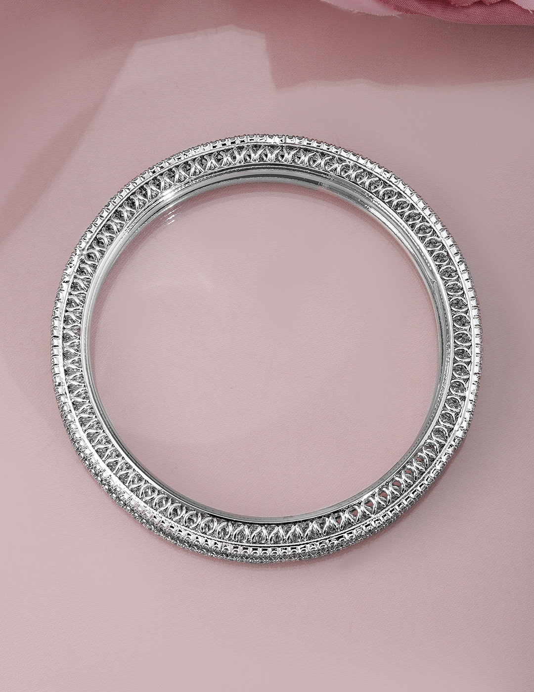 Wentra Set of 4 Rhodium-Plated Cubic Zirconia Studded Bangles