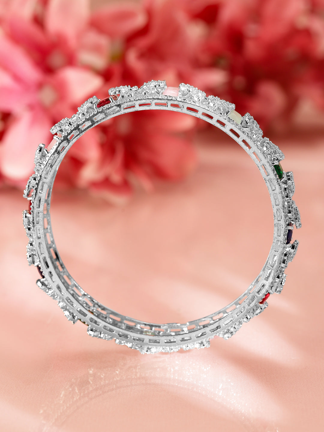 Wentra Set Of 2 Rhodium-Plated CZ Studded Bangles