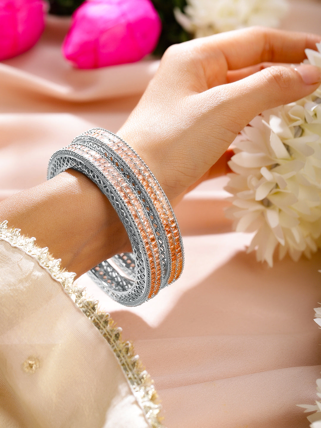 Dual Toned Silver Finish Bangles
