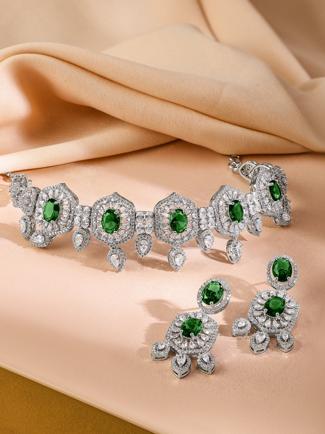 Green Choker Set with American Diamond Zirconia