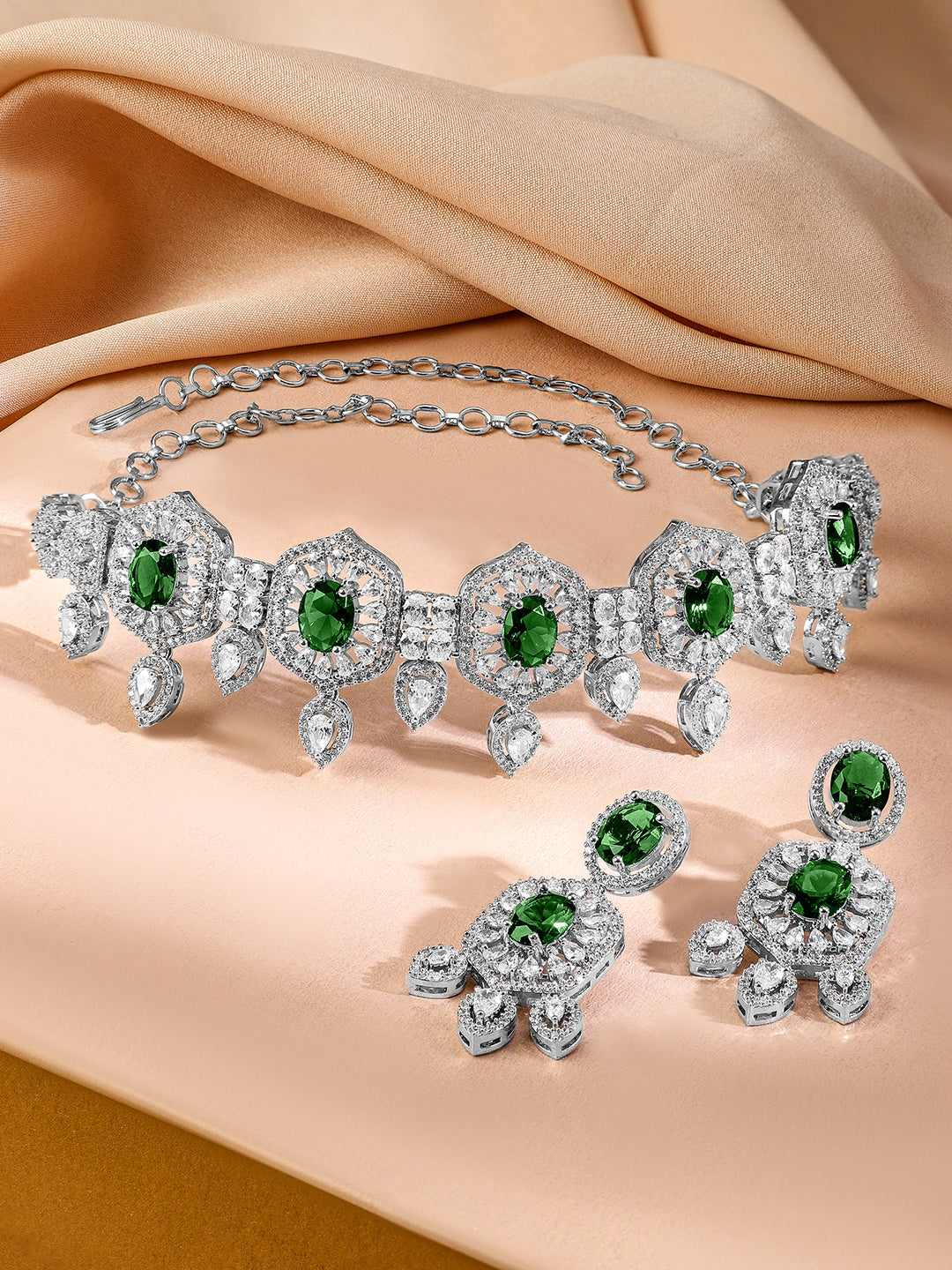 Green Choker Set with American Diamond Zirconia
