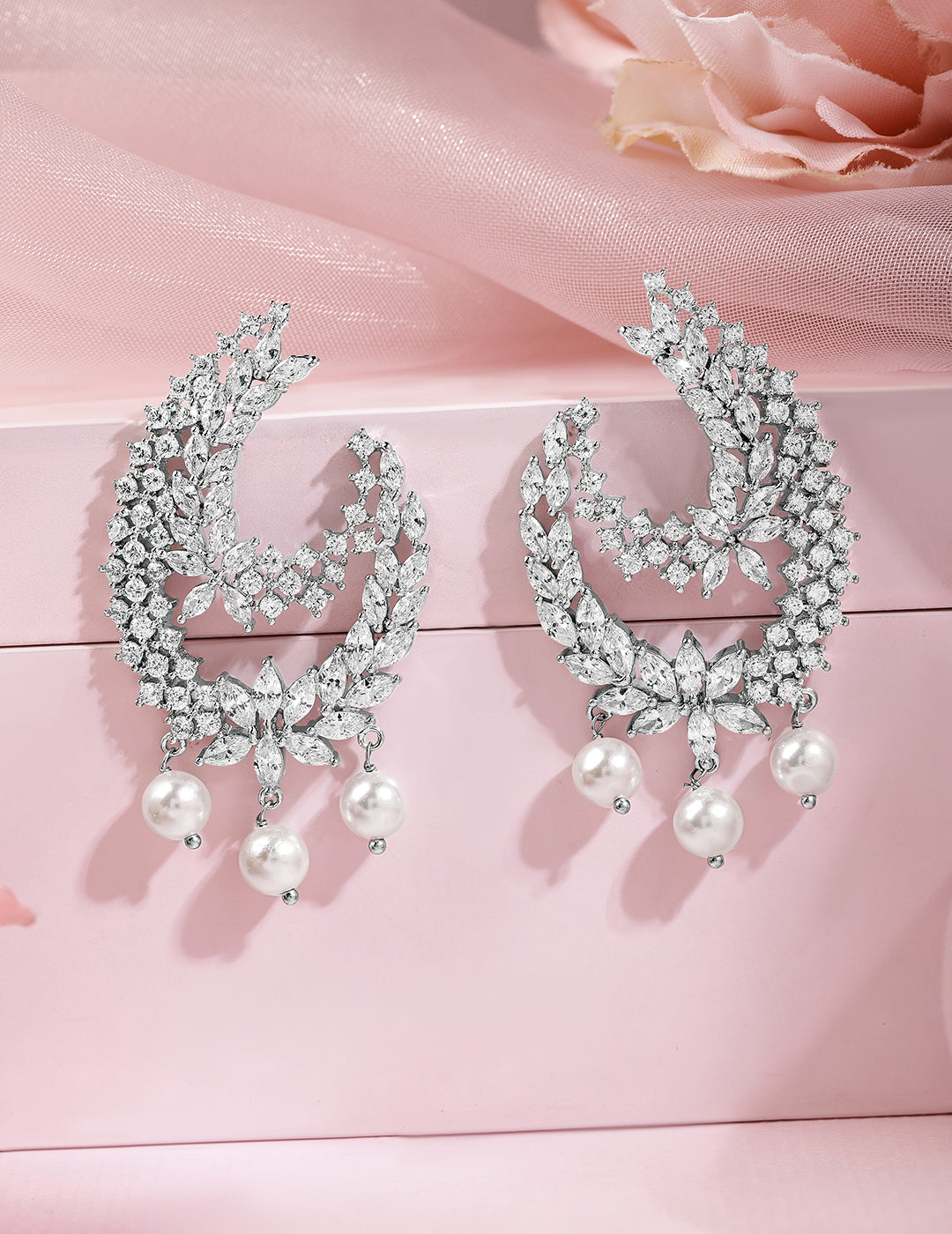 Moonrise CZ Sparkle Pearl Crescent Drops