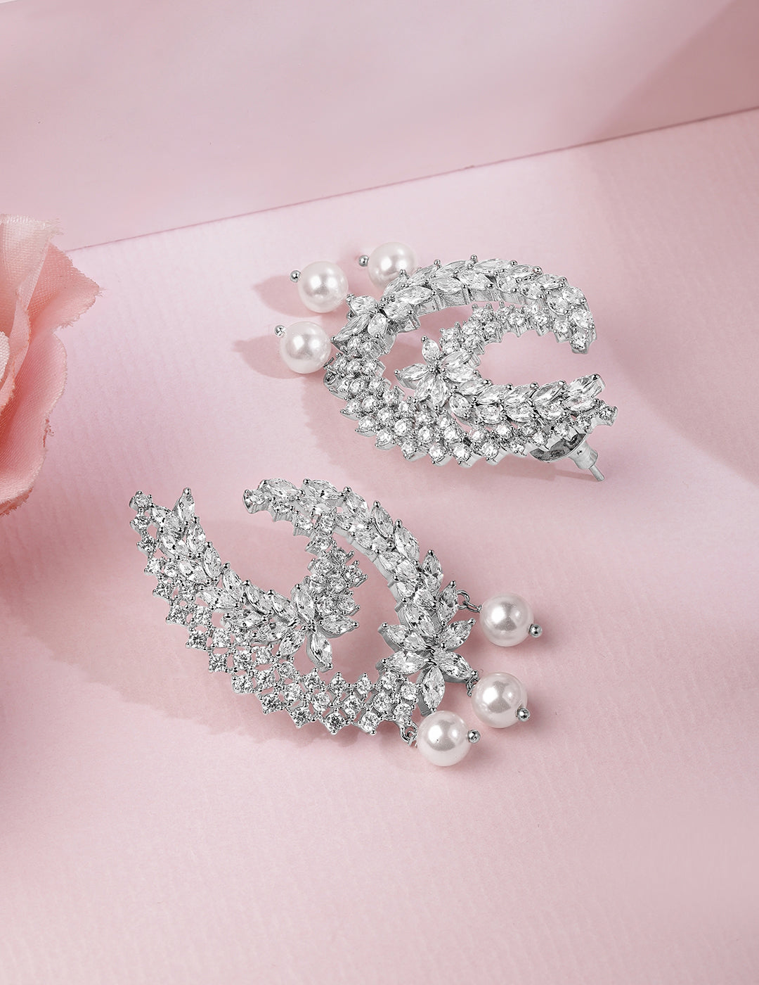 Moonrise CZ Sparkle Pearl Crescent Drops