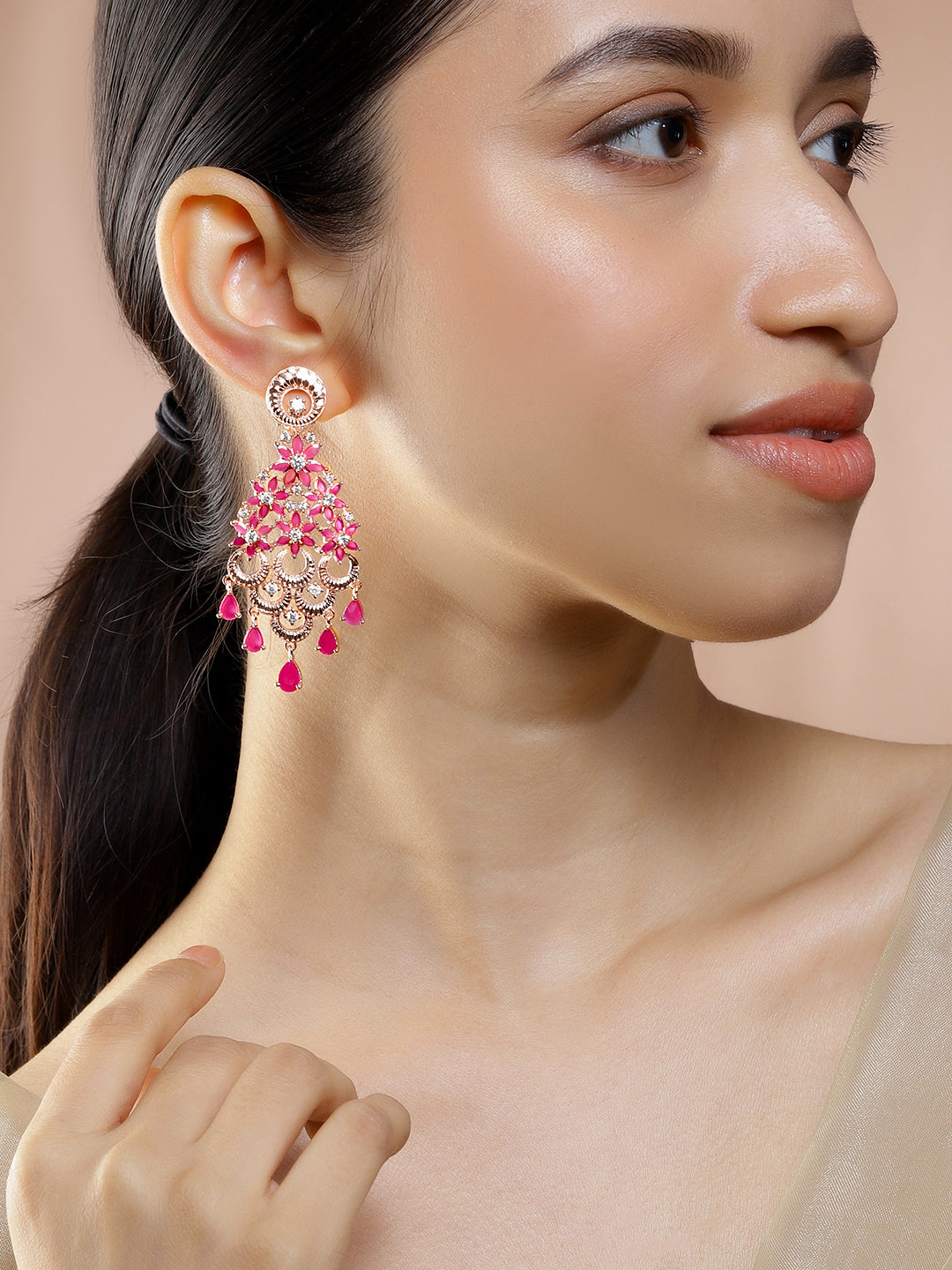 Royal Heritage Red American Diamond Zirconia Danglers