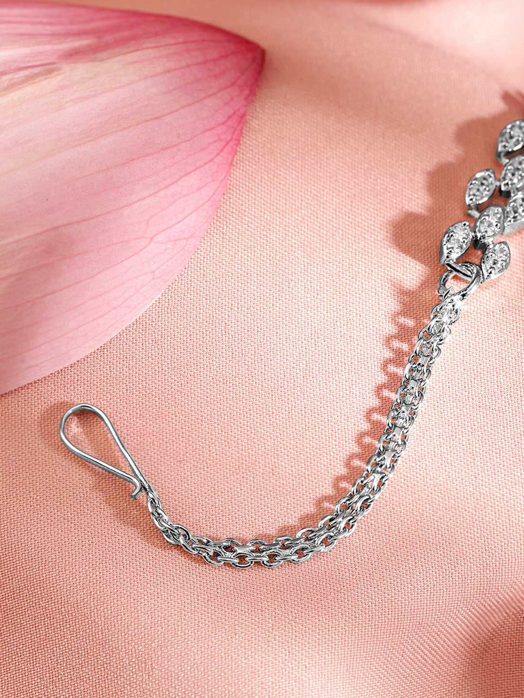 Wentra Rhodium Plated Red & White Cubic Zirconia Maang Tikka