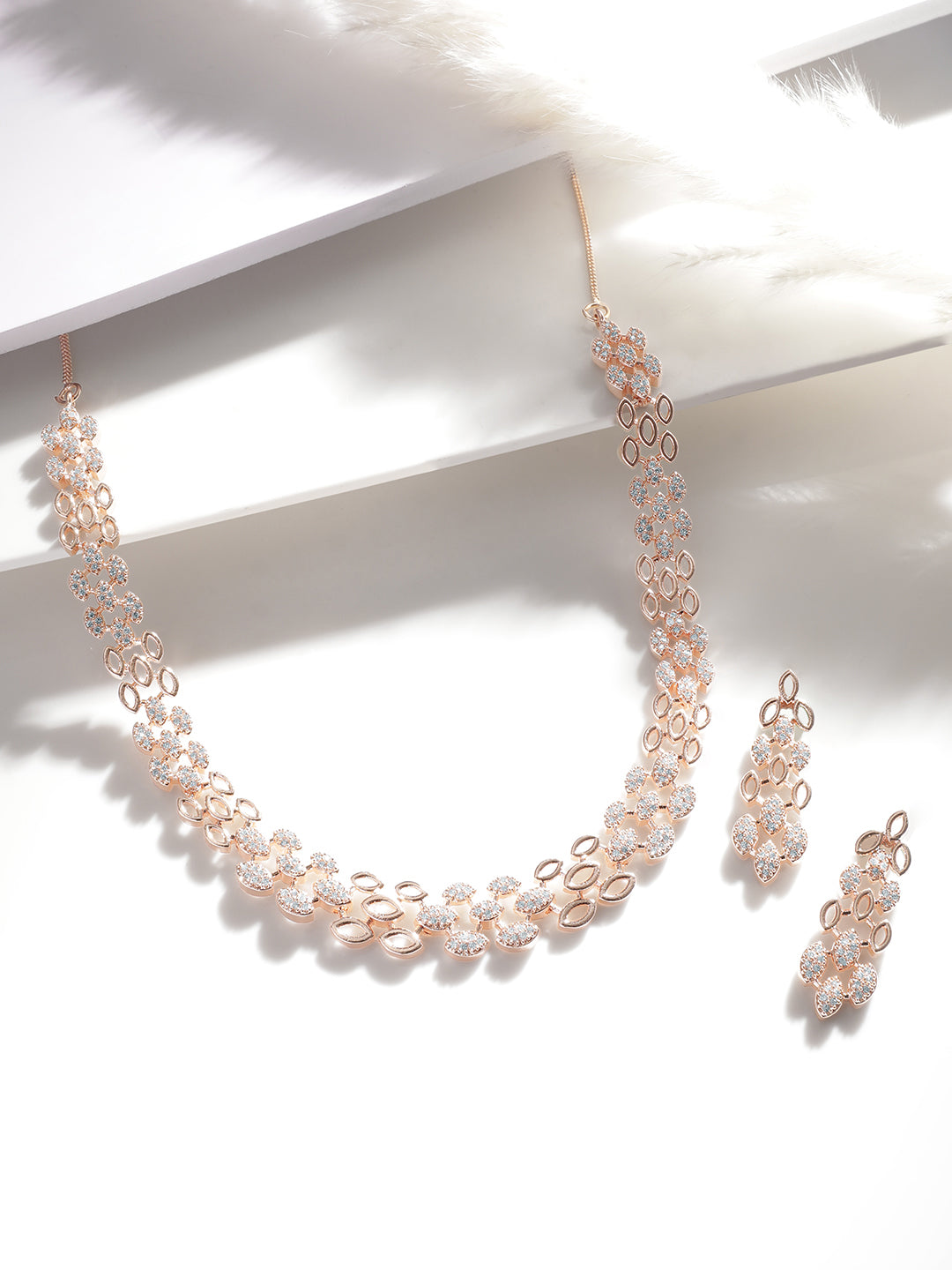 Wentra Rose Gold Plated Zirconia Stone Studded Handcrafted Necklace Set.