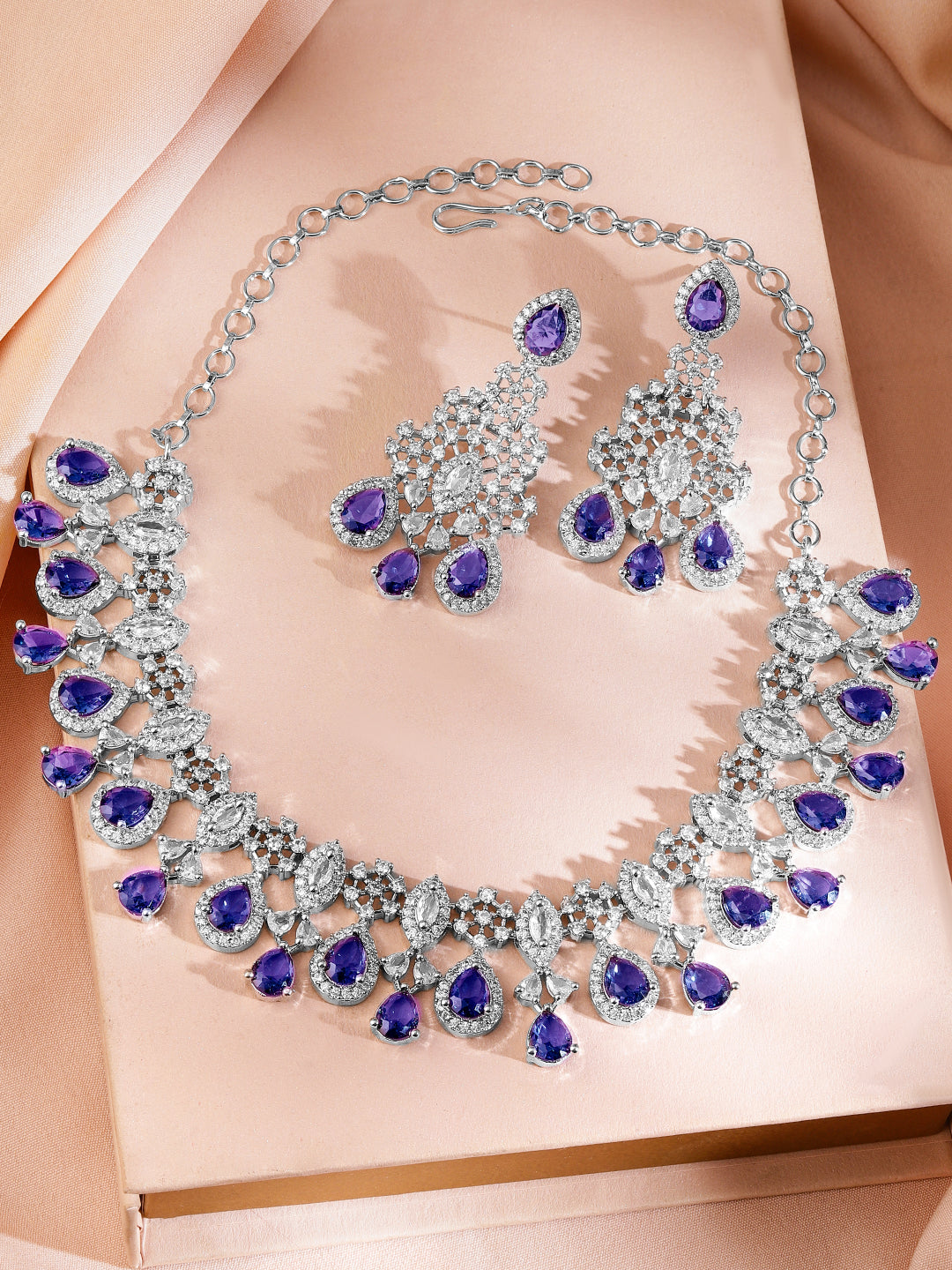 American Diamond Zirconia Blue Necklace Set