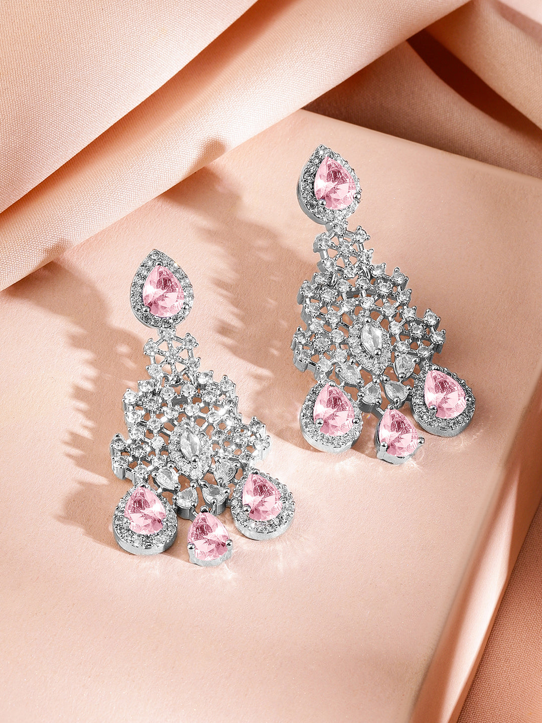 American Diamond Zirconia Pink Studded Necklace Set
