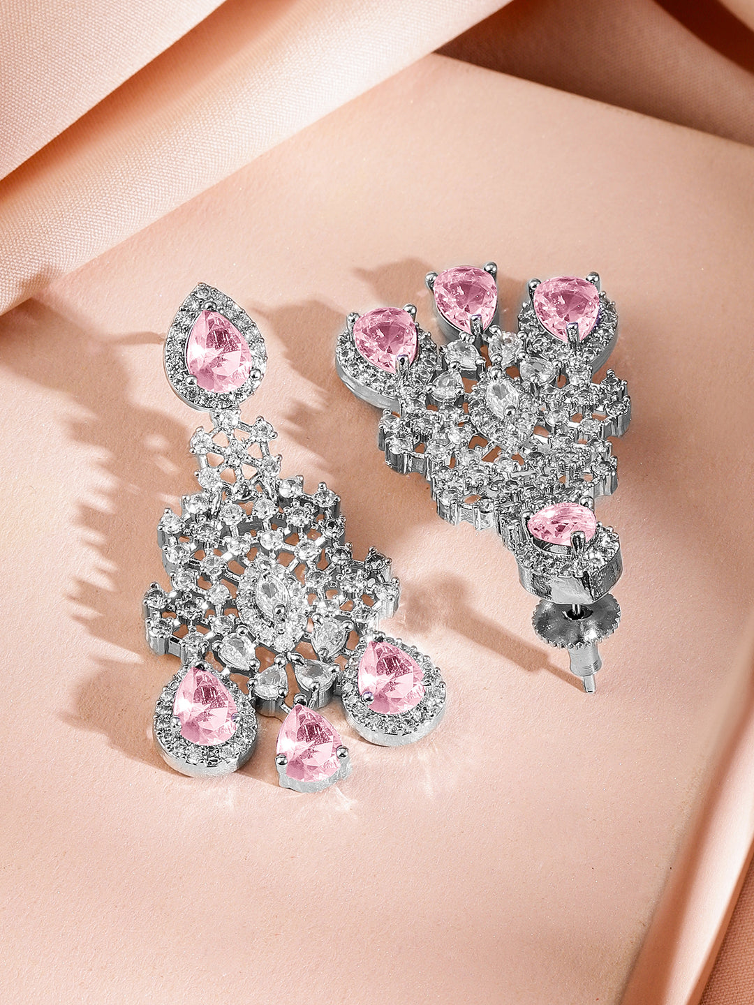 American Diamond Zirconia Pink Studded Necklace Set
