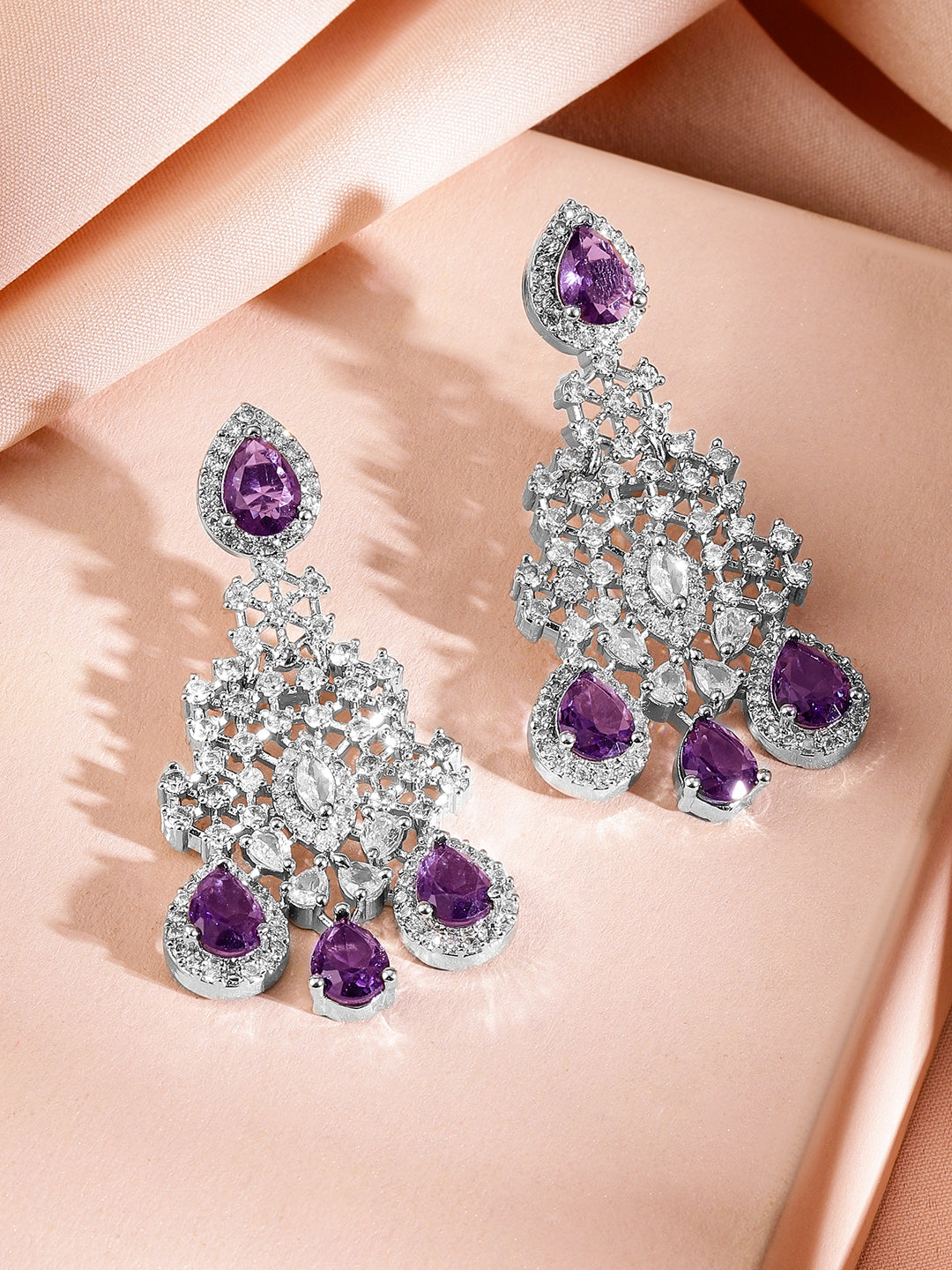 Purple Studded American Diamond Zirconia Necklace Set