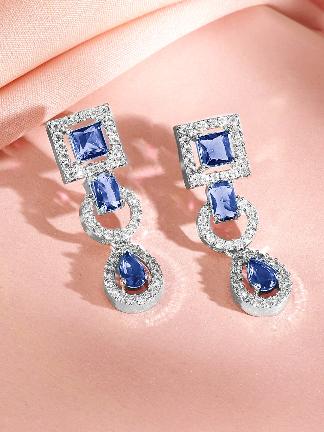 Studded American Diamond Zirconia Blue Necklace Set