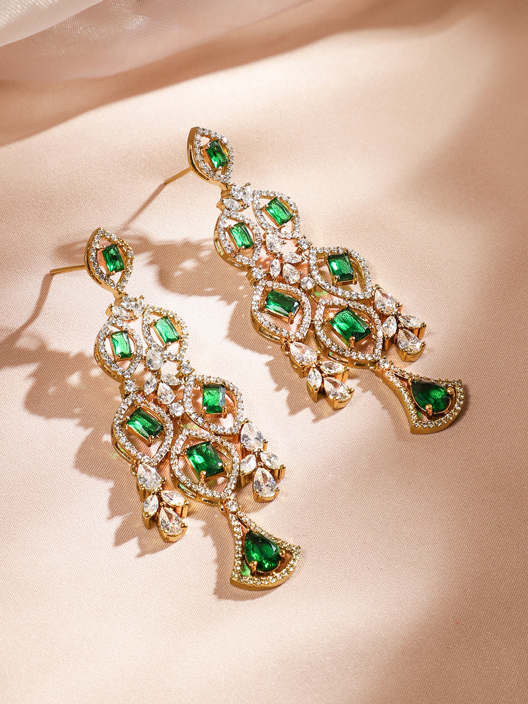 American Diamond Zirconia Green Layered Choker Set