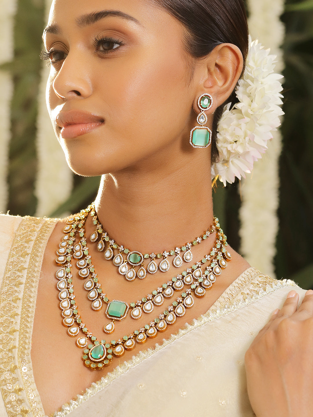 Gleaming Blue Multilayer Kundan Necklace Set